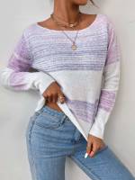  Multicolor Colorblock Round Neck Women Knitwear 372