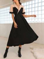  Colorblock Contrast Binding Women Dresses 174