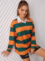 Oversized Regular Long Sleeve Contrast Collar Women Sweatshirts 952
