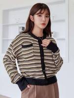 Regular Fit Striped Round Neck Regular Women Cardigans 6494