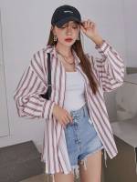 Long Oversized Button Front Collar Women Tops, Blouses  Tee 233