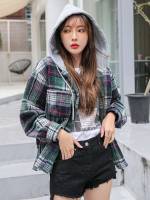 Preppy Long Sleeve Regular Fit Plaid Women Clothing 1189