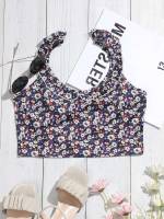 Ditsy Floral Crop Ruffle Women Clothing 635