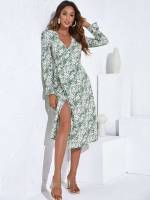 Multicolor Regular Fit Ditsy Floral Wrap Women Dresses 476