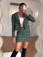 Elegant Plaid Lapel Women Clothing 9377