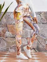  Multicolor Casual All Over Print Women Leggings 9980