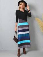  Striped Asymmetrical Neck Women Dresses 2664