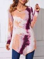 Asymmetrical Multicolor Long Sleeve Regular Women Tops, Blouses  Tee 23