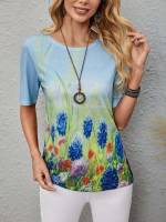  Regular Round Neck Short Sleeve Women T-Shirts 1654