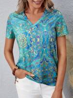 Short Sleeve Regular Fit Floral Women Tops, Blouses  Tee 1281