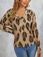 V neck Multicolor Leopard Women T-Shirts 281