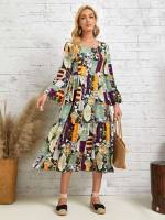 Long Sleeve Patchwork Ruffle Women Dresses 1881