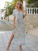  Floral Multicolor V neck Women Dresses 1480