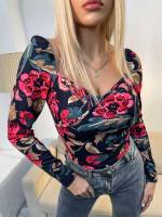 Elegant Floral Wrap Crop Women Clothing 2070