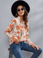 Regular Fit Knot Long Sleeve Floral Women Tops, Blouses  Tee 2211