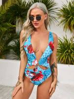  Floral Plunge Neck Women Swimwear 130