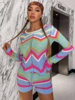  Multicolor Chevron Casual Women Clothing 119