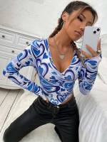 V neck Multicolor Long Sleeve Women Clothing 7253