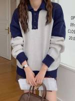 Multicolor Button Front Polo Oversized Women Sweaters 3971