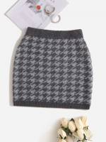 Mini Casual Houndstooth Women Sweater Skirts 1519