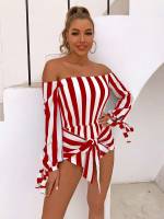 Off the Shoulder Casual Knot Regular Fit Women Jumpsuits  Bodysuits 142