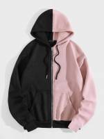 Drawstring Hooded Colorblock Women Clothing 136