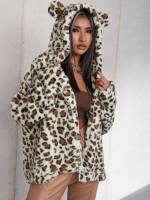 Multicolor Leopard Long Sleeve Women Coats 3836