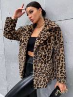 Leopard Multicolor Long Sleeve Lapel Women Faux Fur Coats 7776