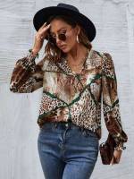 Leopard Regular Fit Multicolor Long Sleeve Women Blouses 5895