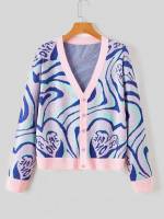 Graphic V neck Regular Fit Women Cardigans 4391