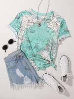  Map Round Neck Regular Women T-Shirts 219