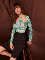  Marble Cut Out Regular Women Tops, Blouses  Tee 7228