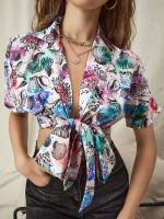 Lapel  Graphic Women Tops, Blouses  Tee 775