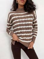  Multicolor Striped Stand Collar Women Sweaters 444