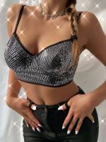 Crop Contrast Sequin Colorblock Women Clothing 4446