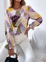 Patchwork Long Sleeve Multicolor Women Clothing 6562