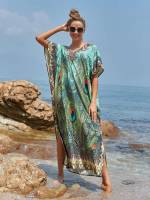 Animal Boho V neck Women Beachwear 4201