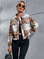  Long Sleeve Collar Plaid Women Overcoats 679