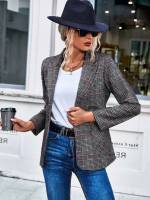 Plaid Button Casual Women Clothing 808