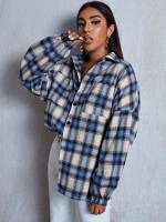 Tartan Short Pocket Oversized Women Outerwear 29