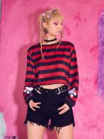 Round Neck Regular Fit Striped Crop Women Clothing 148