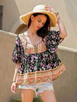  Boho Regular Floral Women Tops, Blouses  Tee 300