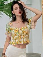 Floral Scoop Neck Boho Multicolor Women Clothing 1173