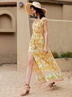  Boho Regular Fit V neck Women Dresses 7811