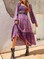  Multicolor Paisley Ruffle Hem Women Dresses 9625