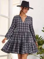 Boho Plaid Short Women Dresses 713