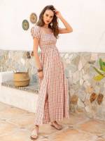  Square Neck Boho Maxi Women Clothing 6567