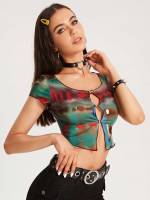 Slim Fit Sexy Contrast Binding Tie Dye Women Clothing 8241