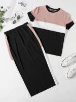  Colorblock Multicolor Women Two-piece Outfits 3365