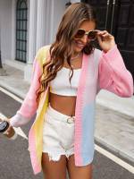  Colorblock Long Sleeve Regular Fit Women Cardigans 1191